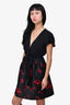 Robe Diane von Furstenberg noire brodée de roses rouges, taille 8