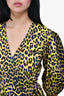Ganni Leopard Print Puff Sleeve Layered Hem Wrap Dress Size 36