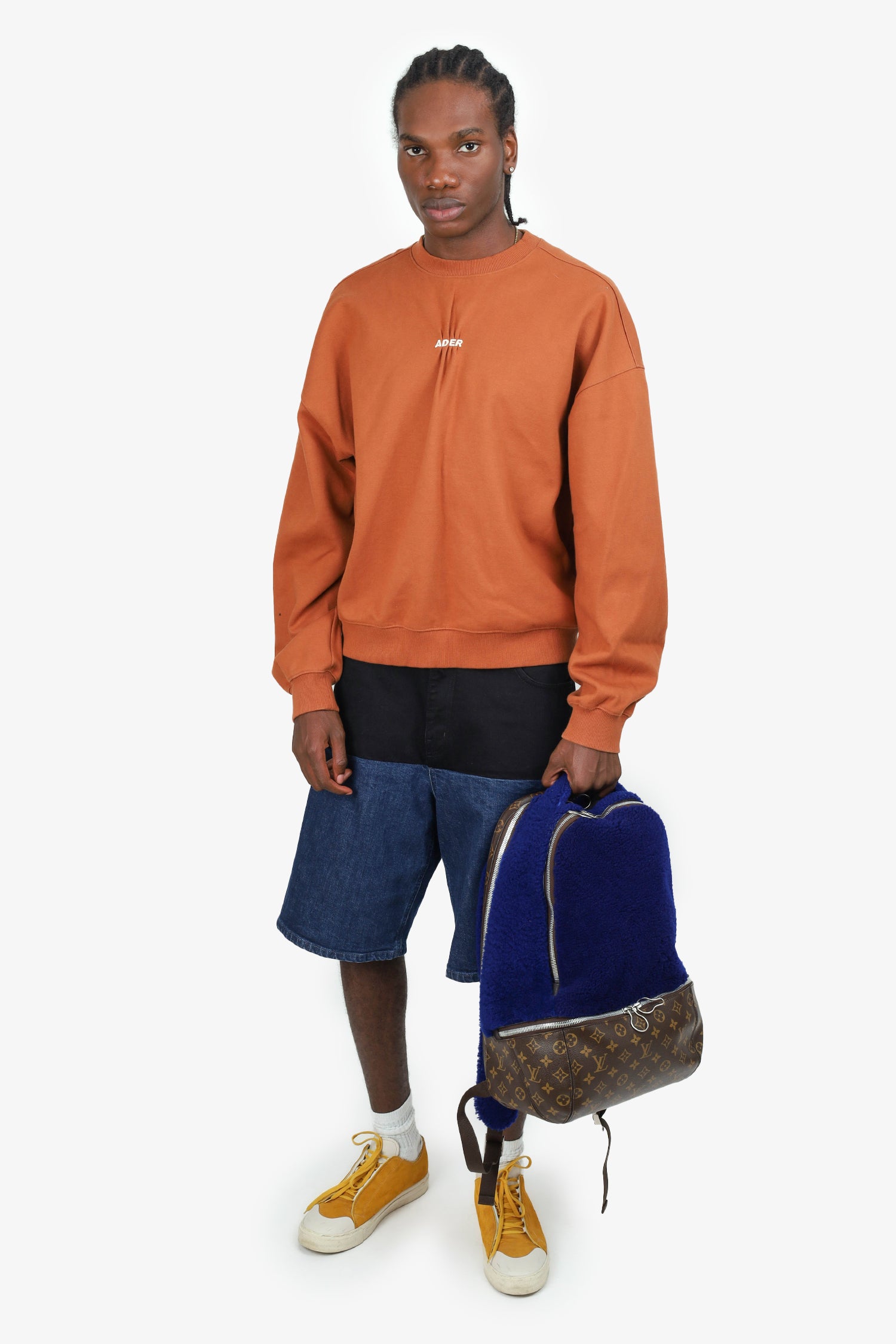 louis vuitton backpack marc newson Louis Vuitton x Marc Newson 2015 Brown/Blue Monogram Shearling Backpac – Mine & Yours