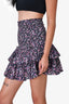 Isabel Marant Etoile Grey & Purple Floral Print Ruffle Skirt Size 36