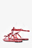 Valentino Red Leather Bow Detailed Sandals Size 38
