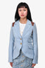 Symthe Blue/Brown Chevron Leather Patched Blazer Size 2