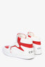 Celine White/Red Leather Logo High Top Sneakers Size 36