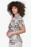 Gucci White Insect Printed Collared Button Down Top Size 40