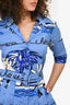 Samantha Sung Blue Poplin Graphic 3/4 Sleeve Dress Size 6 With Belts