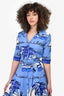 Samantha Sung Blue Poplin Graphic 3/4 Sleeve Dress Size 6 With Belts