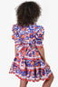 Celia Blue/Orange Scallop Puff Sleeve Midi Dress Size XS