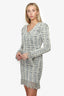 Balmain White/Grey Tweed V-Neck Dress with Fringes Size 36
