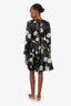 Dolce & Gabbana Black Silk Floral Print Long Sleeve Midi Dress Size 36