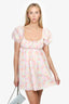 For Love & Lemons Pink Floral Puff Sleeve Mini Dress Size XS