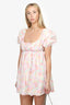 For Love & Lemons Pink Floral Puff Sleeve Mini Dress Size XS