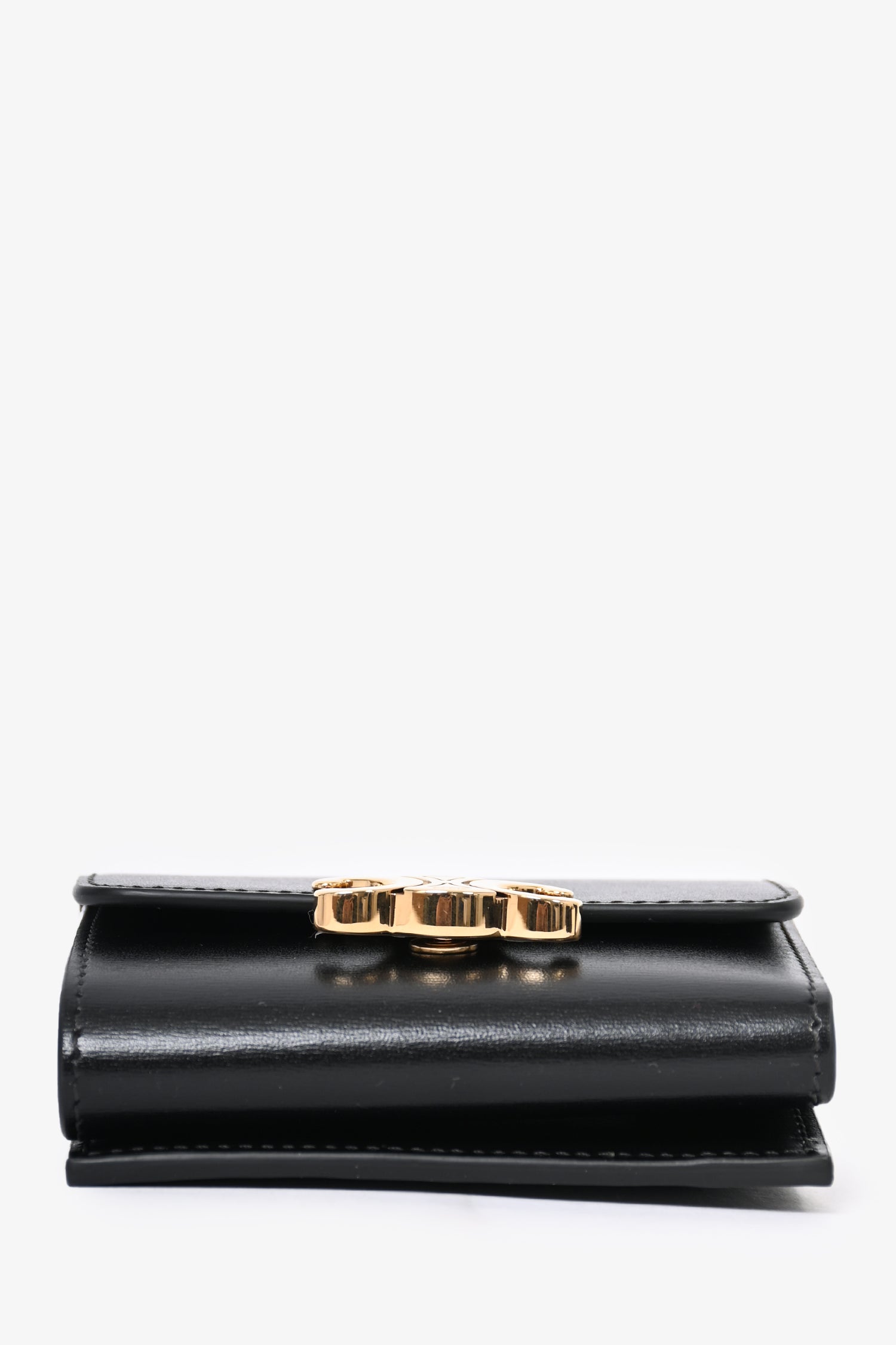 Celine Black Leather Triomphe Compact Wallet with Detachable Coin