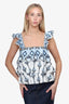 Caroline Constas White/Blue Ruffle Top Size S