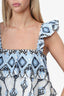 Caroline Constas White/Blue Ruffle Top Size S