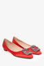 Manolo Blahnik Red Satin Hangisi Flats Size 36.5