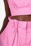 Aje Pink Linen Tie-Back Crop Top + Paperbag Short Set With Pearl Details Size M