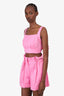 Aje Pink Linen Tie-Back Crop Top + Paperbag Short Set With Pearl Details Size M