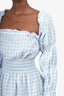 Sleeper Blue/White Gingham Linen Long Sleeve Midi Dress Size S