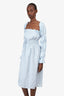 Sleeper Blue/White Gingham Linen Long Sleeve Midi Dress Size S