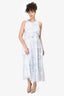 Cinq a Sept White & Blue Floral Print Tiered Sleeveless Dress Size 10