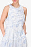 Cinq a Sept White & Blue Floral Print Tiered Sleeveless Dress Size 10