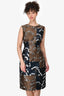 Oscar De La Renta Brown/Navy Floral Embroidered Sleeveless Dress Size 12