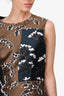 Oscar De La Renta Brown/Navy Floral Embroidered Sleeveless Dress Size 12