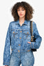 Versace Blue Denim Floral Printed Jacket Size 46