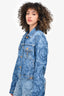 Versace Blue Denim Floral Printed Jacket Size 46