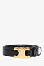 Celine 2022 Black Brushed Leather Triomphe Belt Size 70