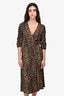 Faithful The Brand Leopard Print Ruched Sleeve Wrap Dress Size S