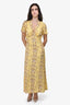 Sandro Yellow Printed V-neck Maxi Dress Size 38