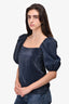 Jonathan Simkhai Navy Pleated Puff Sleeve Top Size S