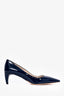 Prada Navy Blue Patent Leather Topstitch Detail Pointed Heels Size 37