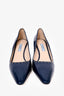 Prada Navy Blue Patent Leather Topstitch Detail Pointed Heels Size 37