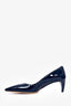Prada Navy Blue Patent Leather Topstitch Detail Pointed Heels Size 37