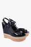 Gucci Black Patent Peep Toe Platform Espadrilles Wedges Size 40