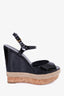 Gucci Black Patent Peep Toe Platform Espadrilles Wedges Size 40