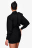 Saint Laurent 2023 Black Wool Shoulder Padded Ruched Mini Dress Size 38