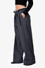Ganni Grey Pinstriped Belted Trousers Size 44
