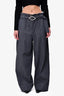 Ganni Grey Pinstriped Belted Trousers Size 44