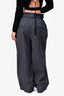 Ganni Grey Pinstriped Belted Trousers Size 44