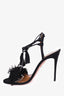 Aquazurra Black Suede 'Wild Thing' Fringed Sandals Size 40