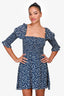 Reformation Navy Blue/White Floral Print Puff Sleeve Mini Dress Size M
