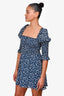 Reformation Navy Blue/White Floral Print Puff Sleeve Mini Dress Size M
