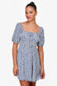 Reformation White/Blue Floral Printed Puff Sleeve Mini Dress Size 6