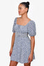 Reformation White/Blue Floral Printed Puff Sleeve Mini Dress Size 6
