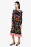 Gucci Black/Multicolour Silk Floral Print Pleated Dress Size 44