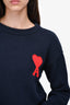 Ami Navy/Red Logo Embroidered Cropped Sweater Size M