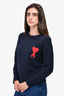 Ami Navy/Red Logo Embroidered Cropped Sweater Size M